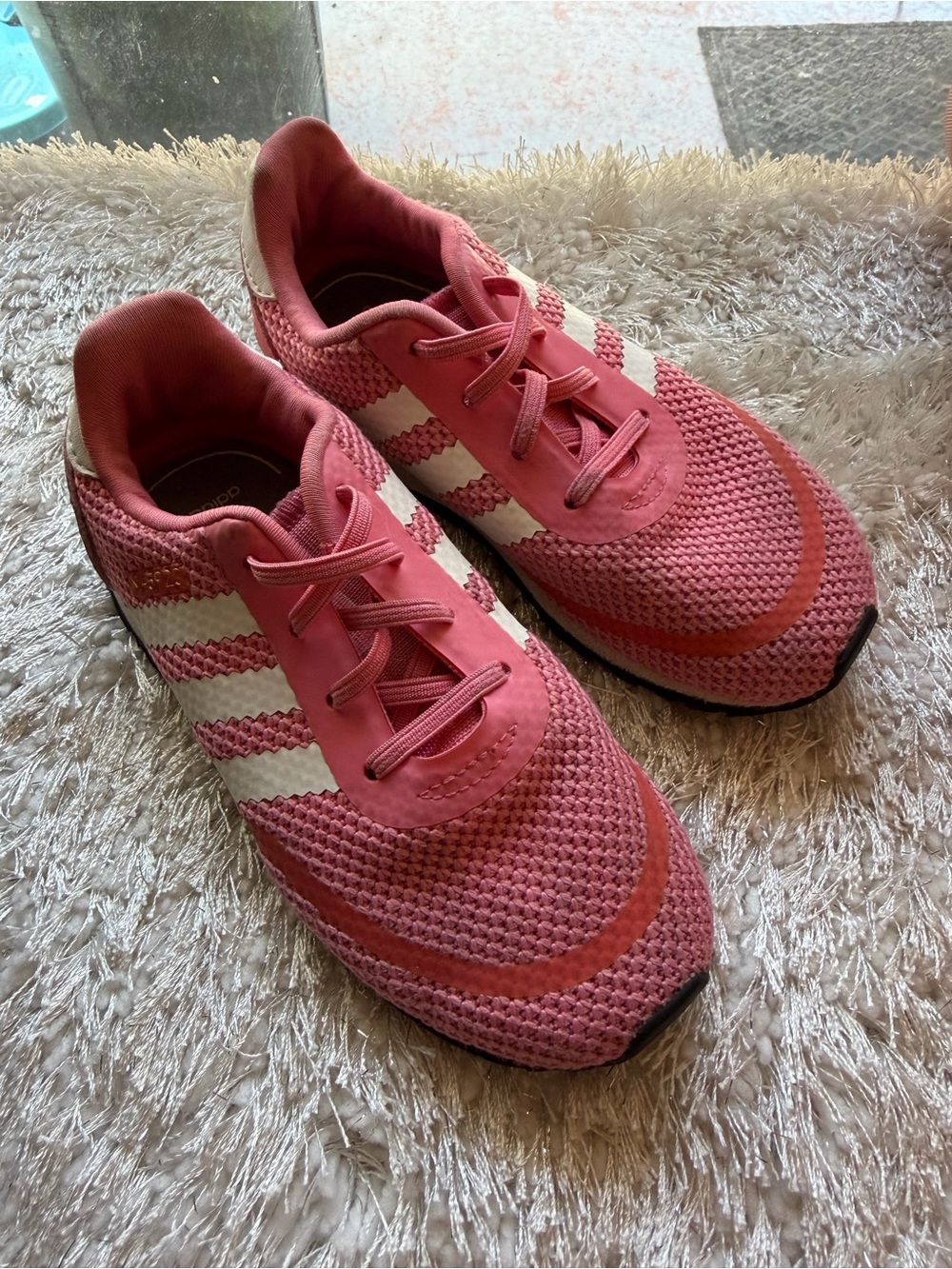 adidas little girls Pink Mesh Running Sneakers
